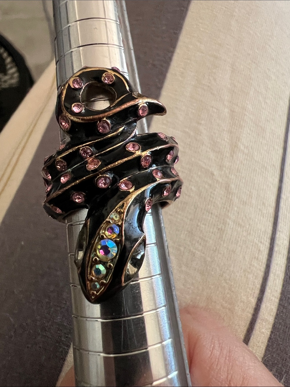 Betsey Johnson Black and Pink Multi-Band coiled snake Ring Sz 7